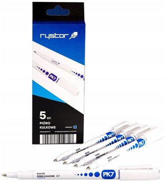 Pióro kulkowe 0,7 mm niebieskie 5 szt. etui eko, Rystor