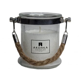Přírodní vonná svíčka palmová - AROMKA - Svíčka ve skle s provazem, 300 ml - Květ Bavlny