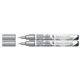 Popisovač Schneider Paint-It 060 Chrome Metallic, hrot 0,8 a 2 mm - stříbrný (sada 2 ks)
