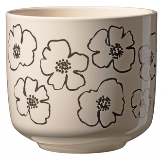 Béžový keramický květináč Bari s černými květy