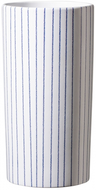 Bílá keramická váza s jemnými modrými proužky 11 x 21 cm