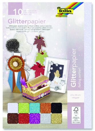 Třpytivý papír sada, 24x34, 10 listů, 170 g/m2