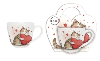 Porcelánový hrnek KOČKA SE SRDCEM 460 ml v papírovém košíku
