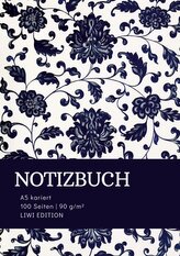 Floral blau - Notizbuch A5 kariert - 100 Seiten 90g/m² - Soft Cover - FSC Papier