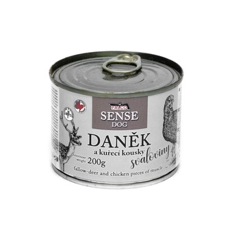 FALCO SENSE Dog daněk a kuřecí kousky svaloviny, konzerva 200 g