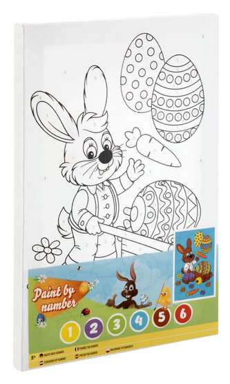 Malování na plátno podle čísel 29,7 x 19,5 cm, akrylové barvy - zajíc s kárkou vajíček