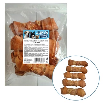 Uzel buvolí uzený obalený kuřecím masem JUKO Snacks 15 cm (6 ks)