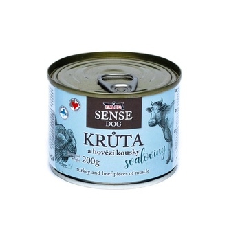 FALCO SENSE Dog krůta a hovězí kousky svaloviny, konzerva 200 g