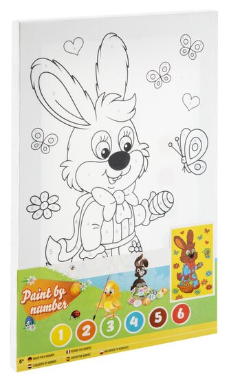 Malování na plátno podle čísel 29,7 x 19,5 cm, akrylové barvy - paní zajícová s košíčkem