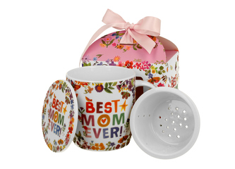 Kubek okazjonalny z zaparzaczem "BEST MOM" w pudełku z kokardą