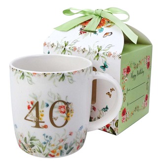 Kubek urodzinowy "40" w pudełku z kokardą