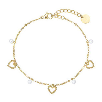 EG2374 Náramek ocelový s perličkami a srdíčky - srdce