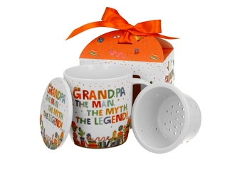 Kubek okazjonalny z zaparzaczem "GRANDPA" w pudełku z kokardą