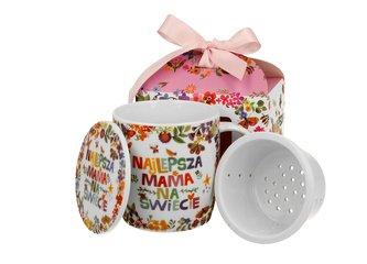Kubek okazjonalny z zaparzaczem "NAJLEPSZA MAMA" w pudełku z kokardą