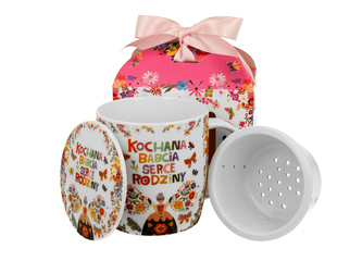 Kubek okazjonalny z zaparzaczem "KOCHANA BABCIA" w pudełku z kokardą