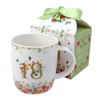 Kubek urodzinowy "18" w pudełku z kokardą