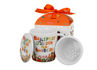 Kubek okazjonalny z zaparzaczem "NAJLEPSZY DZIADEK" w pudełku z kokardą