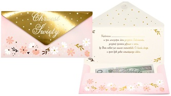 Koperta podarunkowa Chrzest św., rózowo złota (20x10,5cm) KOP-038