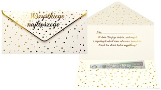 Koperta podarunkowa Wszystiego Najlepszego, złote kropki (20x10,5cm) KOP-035