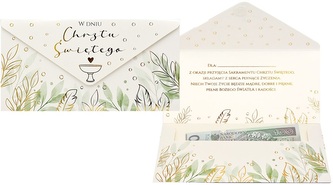 Koperta podarunkowa Chrzest św., liście (20x10,5cm) KOP-040