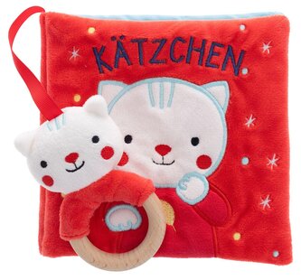 Mein erstes Stoffbuch mit Rassel und Holzbeißring. Kätzchen