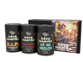 Káva Maryša – V trojce a poprvé – degustační sada (3x150 g) zrnková / plechovka / 3x150 g