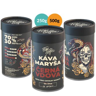 Káva Maryša – Černá vdova – dárková káva jemně mletá / papírová tuba / 500 g