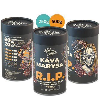 Káva Maryša – R.I.P. – dárková káva jemně mletá / papírová tuba / 500 g