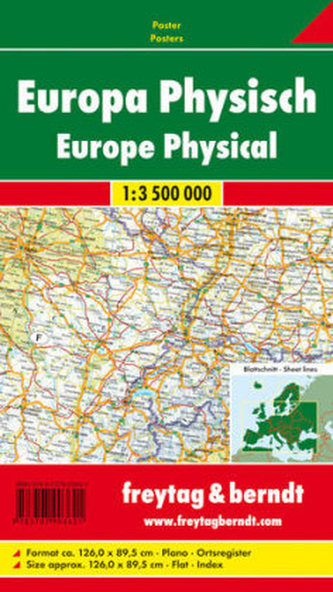 Freytag & Berndt Poster Europa, physisch, ohne Metallstäbe. Europa, physical