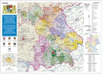 Stiefel Wandkarte Kleinformat Bayern, politisch mit Postleitzahlen, ohne Metallstäbe