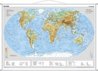 Stiefel Wandkarte Miniformat Die Erde, physisch, mit Metallstäben