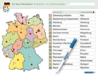 Ich kenne Deutschland - Bundesländer und Landeshauptstädte für die 3. bis 5. Klasse, 1 Lernvorlage mit Spezialstift