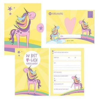 12 Einladungskarten Geburtstag Einhorn (Mädchen)