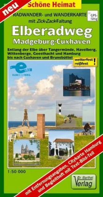 Doktor Barthel Radwander- und Wanderkarte mit Zick Zack Faltung Elberadweg, Magdeburg-Cuxhaven